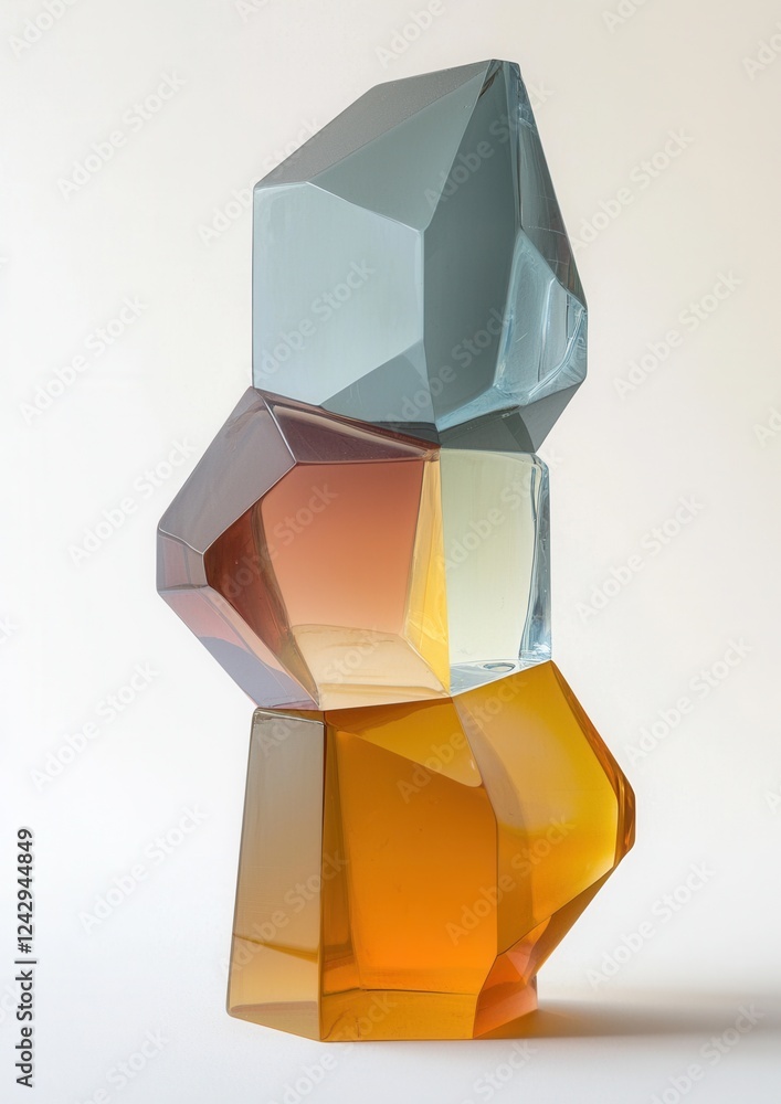 Poster 3d rendering of a geometric object. it appears to be made of glass or a similar material, with diffe