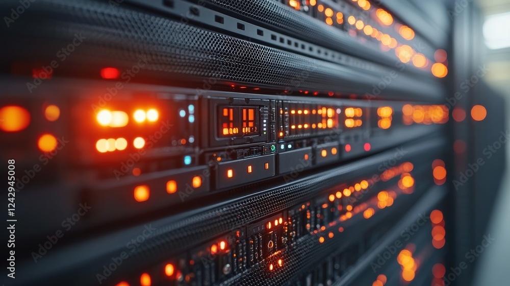 Aufkleber close-up view of illuminated server racks in a data center, showcasing technology in action (13)
