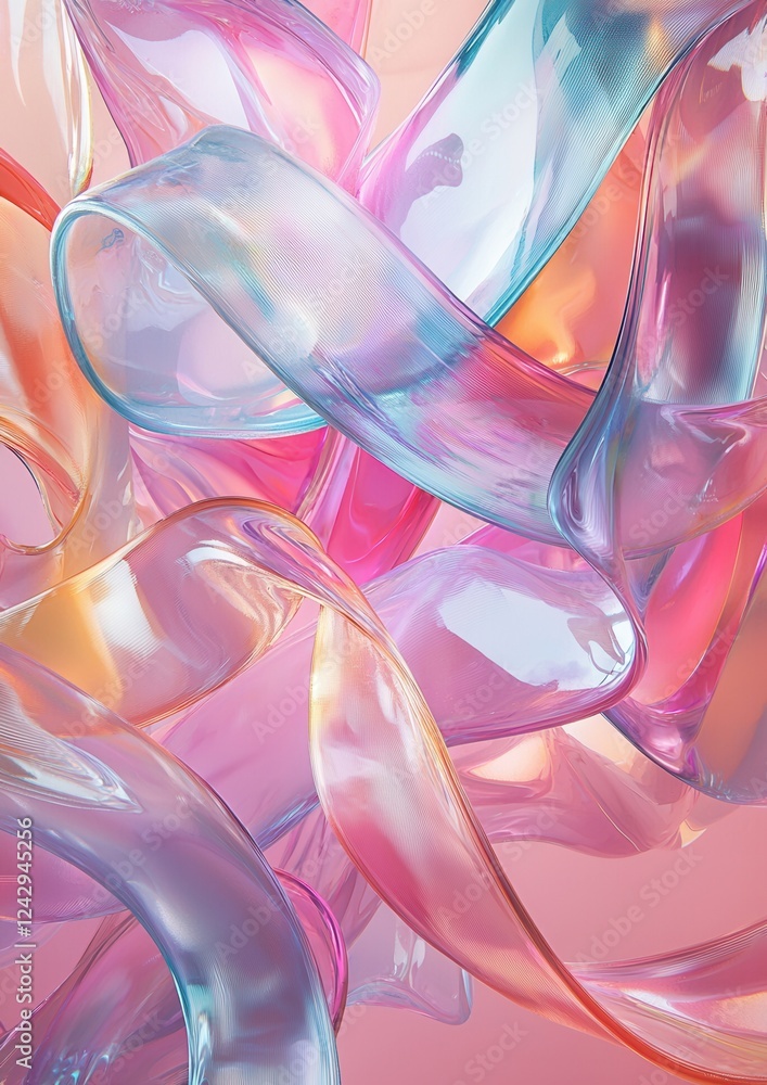 Poster abstract digital art piece that appears to be made up of multiple curved lines and shapes. the lines