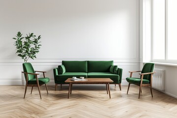 Elegant Green Velvet Sofa Armchairs in Modern Living Room Interior Design