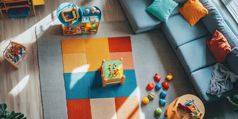 Playroom Setup With Colorful Toys And Furniture