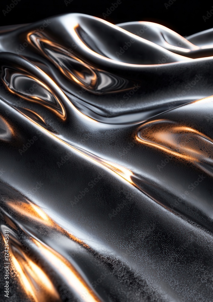 Poster Close-up of a black and orange abstract background. the background is made up of a series of curved lines that create a wave-like pattern.