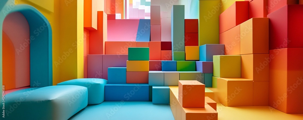 Aufkleber colorful play area with abstract block shapes for children