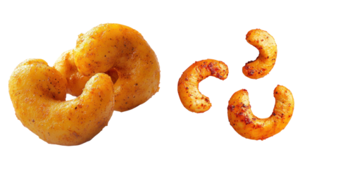 Spicy cashews nuts isolated on transparent background, PNG, Set of