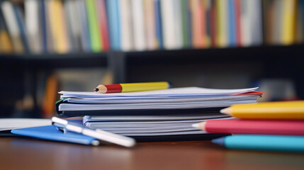 Close-up of a stack of homework assignments on a teacher�s desk.