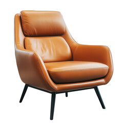 Sleek Brown Leather Office Chair on transparent background.