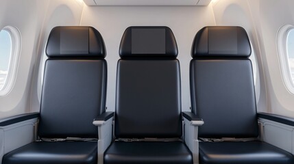 Fototapeta premium Modern Airplane Seats with Individual Screens Comfortable Economy Class Interior Design