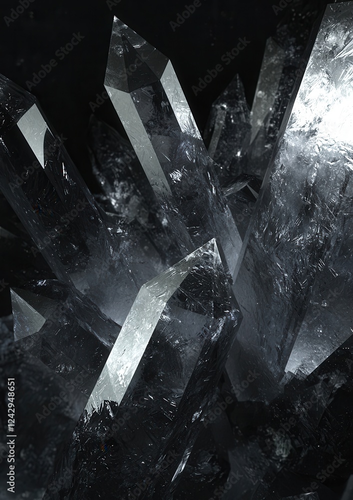Poster close-up of a group of clear crystals. the crystals are arranged in a cluster, with some overlapping