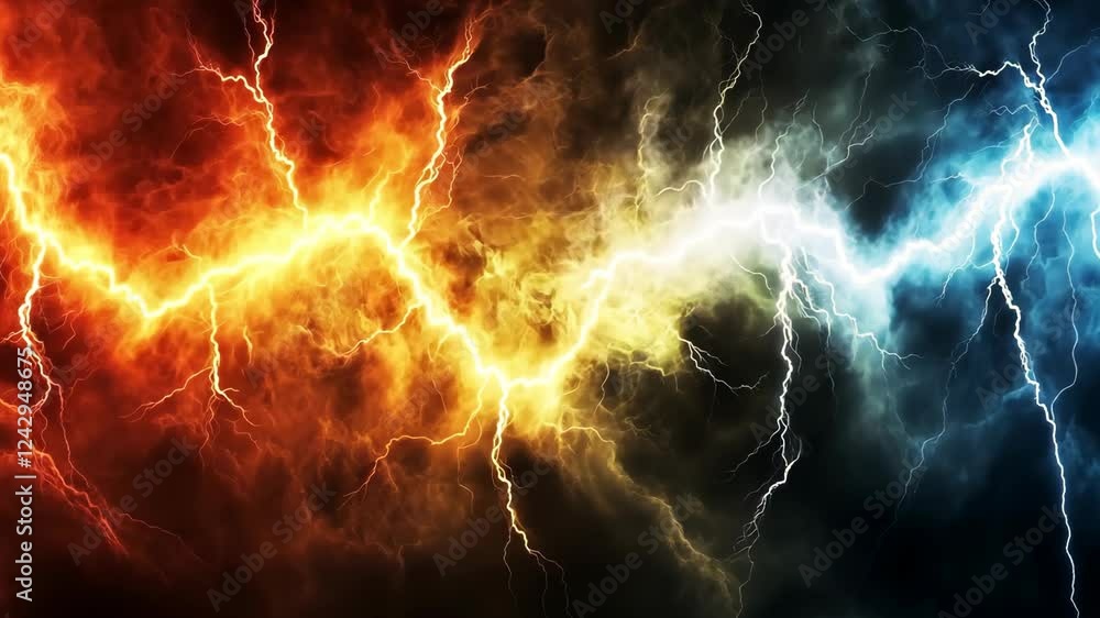 Poster dynamic clash of fire and ice elements in a vibrant visual display of energy and motion