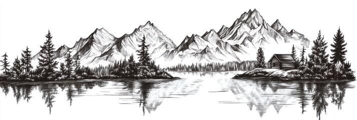 Mountain Lake Cabin Peaceful Serene Nature Scene