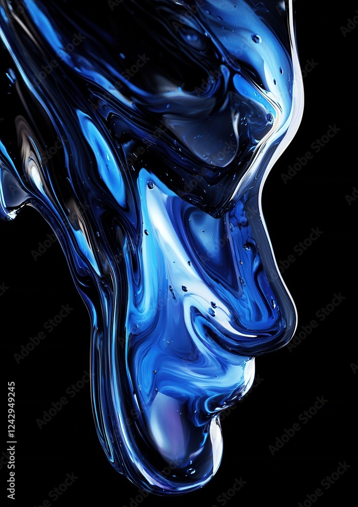 Poster abstract digital art piece that appears to be made up of a series of curved lines and curves. the li