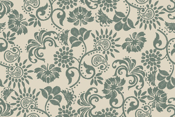 Damask seamless pattern, Ikat floral seamless pattern background, vector illustration, Ikat ethnic oriental embroidery, Aztec style, baroque. Design for texture, fabric, clothing, decoration, fashion