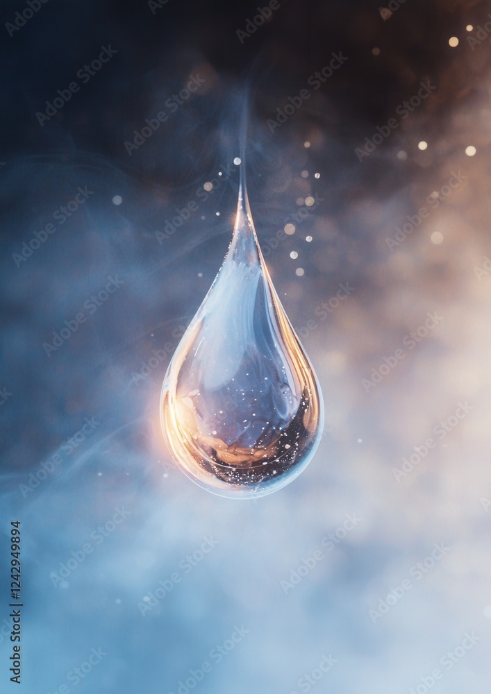 Poster close-up of a single drop of water. the drop is in the center of the image, with a transparent body 