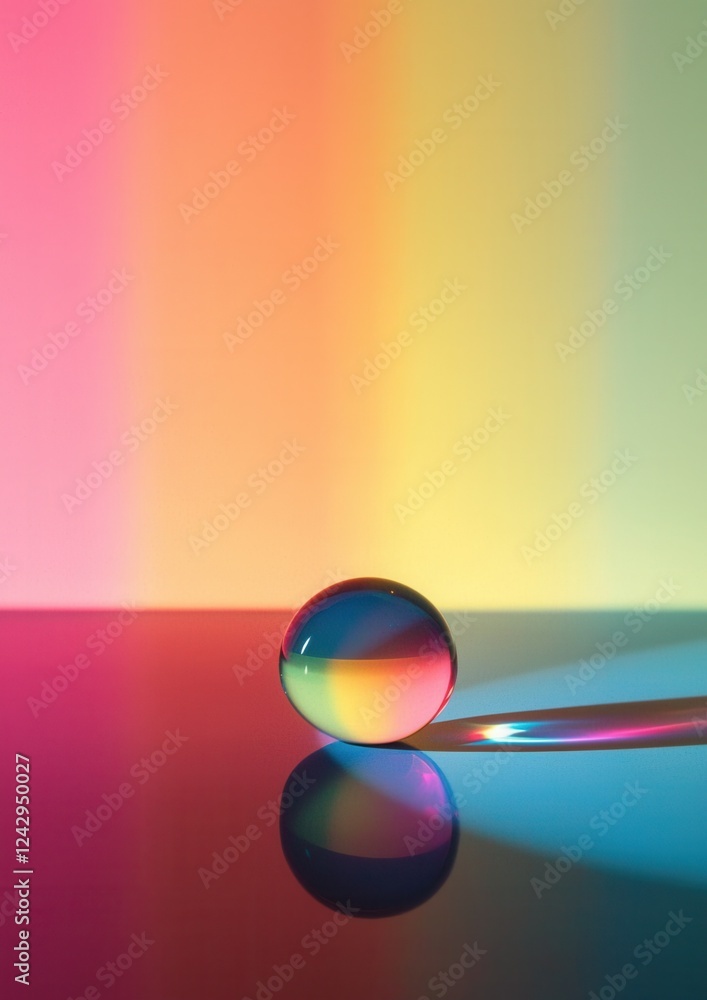 Poster close-up of a single drop of water on a reflective surface. the drop is in the center of the image, 