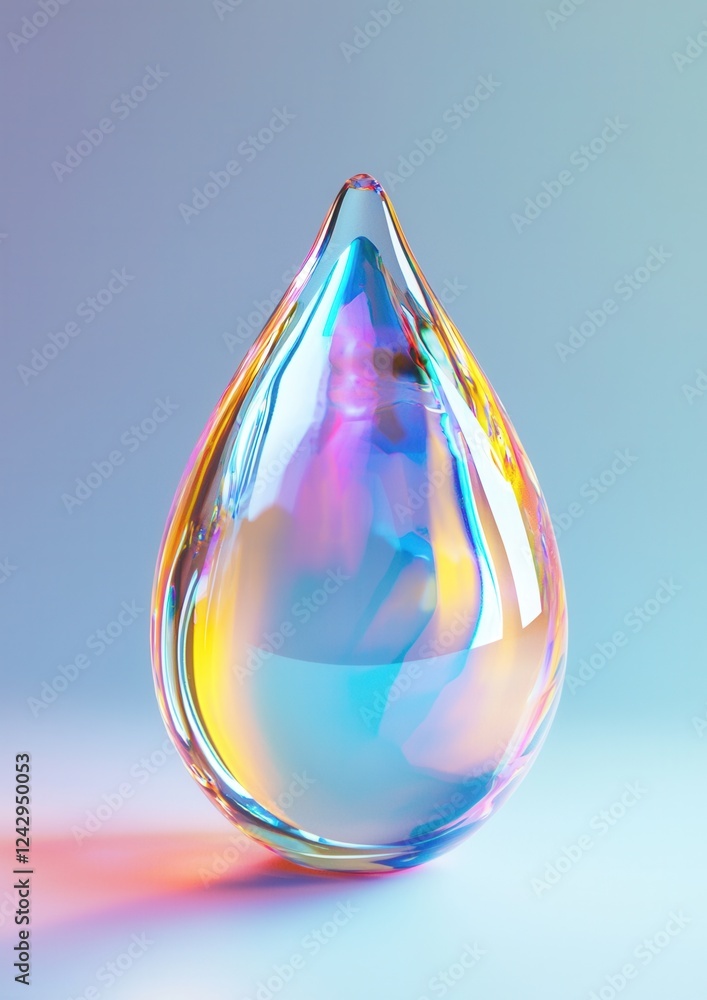 Poster 3d rendering of a water droplet. the droplet is in the shape of a teardrop and is made up of multipl
