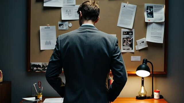 Detective Examining a Crime Investigation Board