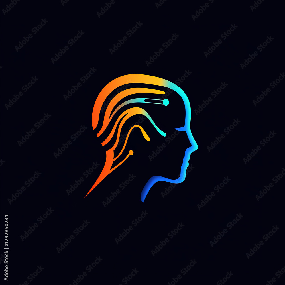 Poster exploring the intersection of technology and creativity through a vibrant silhouette of a human head