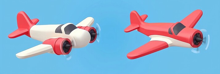  Isometric icon of a cute toy airplane with a red and blue color palette, featuring a simple design in vector illustration style. Hyper-realistic, high-resolution, and detailed rendering on a light ba