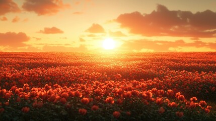 Vibrant Sunset over a Red Poppy Field: A Serene Landscape Photography