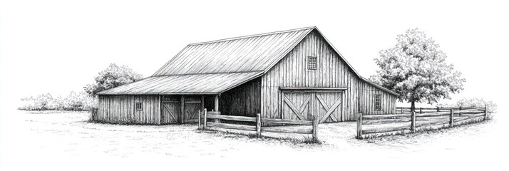 Fototapeta premium Rustic Wooden Barn in a Peaceful Country Setting