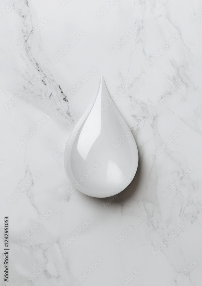 Poster close-up of a white ceramic teardrop-shaped object on a white marble surface. the object appears to 