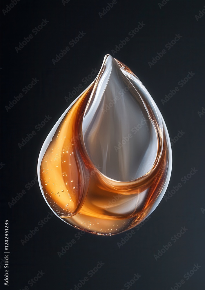 Aufkleber close-up of a single drop of liquid on a black background. the drop appears to be made of glass or a