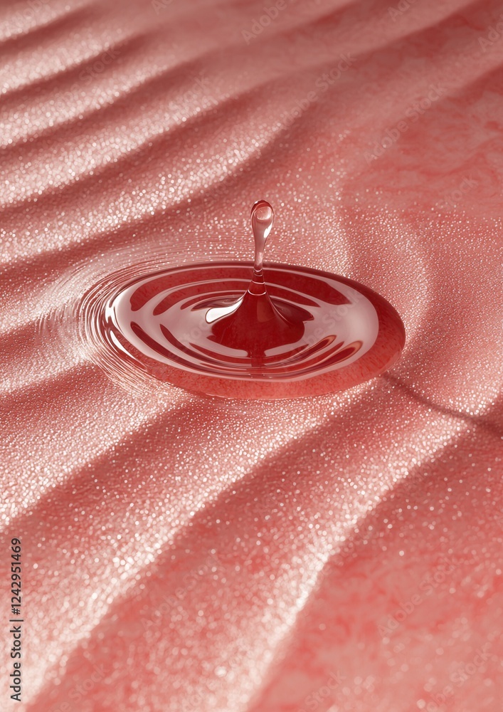 Poster close-up of a single drop of water falling into a pool of water. the drop is in the center of the im