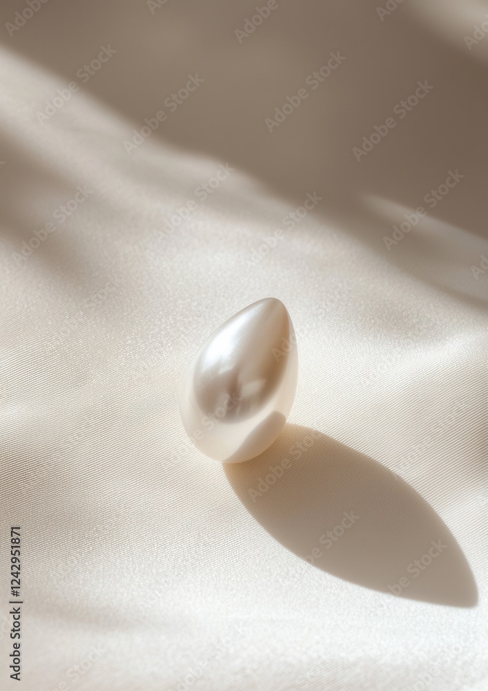 Aufkleber close-up of a single pearl lying on a white fabric. the pearl is in the center of the image, with it