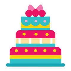 Birthday cake with bow and polka dot decoration,Cake icon,Symbol of the birthday,holiday,festive,Cake with candle and bow,Isolated cake vector illustration on a white background