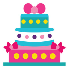 Birthday cake with bow and polka dot decoration,Cake icon,Symbol of the birthday,holiday,festive,Cake with candle and bow,Isolated cake vector illustration on a white background