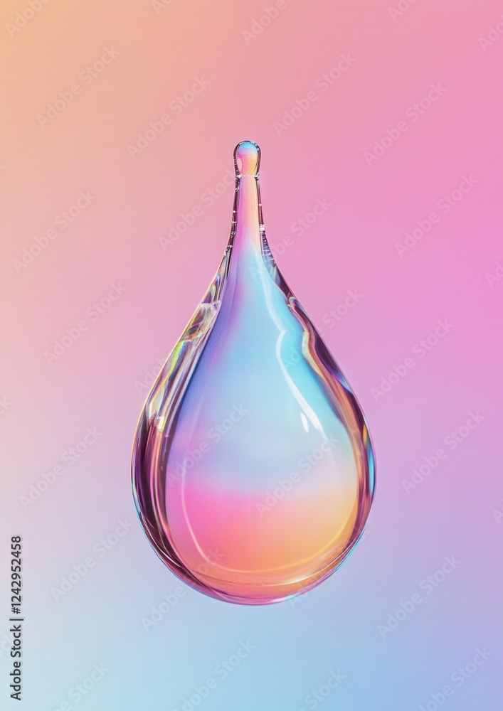 Poster digital illustration of a drop of water. the drop is in the shape of a teardrop and is made up of mu