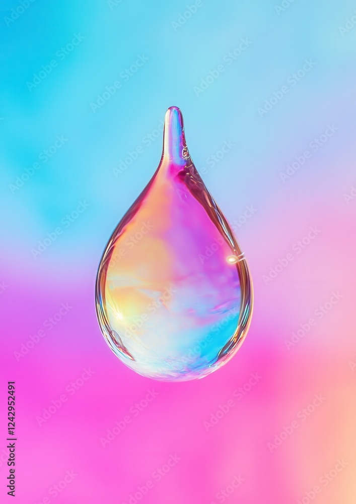 Poster close-up of a single drop of water. the drop is in the center of the image and is made up of multipl