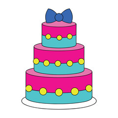 Birthday cake with bow and polka dot decoration,Cake icon,Symbol of the birthday,holiday,festive,Cake with candle and bow,Isolated cake vector illustration on a white background