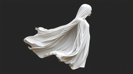 Woman, white cloak, wind, dark background, fantasy art