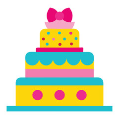 Birthday cake with bow and polka dot decoration,Cake icon,Symbol of the birthday,holiday,festive,Cake with candle and bow,Isolated cake vector illustration on a white background