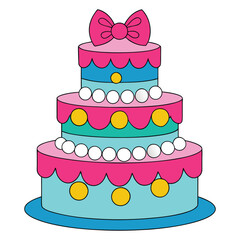 Birthday cake with bow and polka dot decoration,Cake icon,Symbol of the birthday,holiday,festive,Cake with candle and bow,Isolated cake vector illustration on a white background