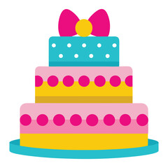 Birthday cake with bow and polka dot decoration,Cake icon,Symbol of the birthday,holiday,festive,Cake with candle and bow,Isolated cake vector illustration on a white background