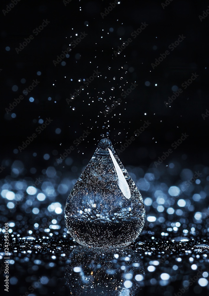 Aufkleber close-up of a single drop of water falling into the water. the drop is in the center of the image, w