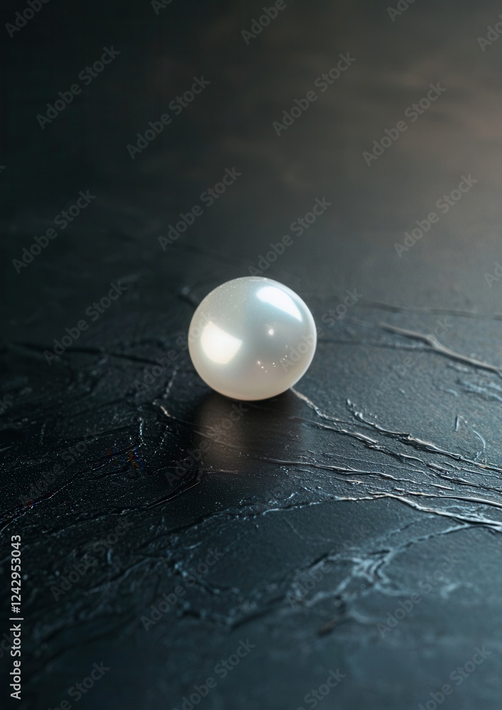 Aufkleber close-up of a single white pearl on a black surface. the pearl is in the center of the image and is 