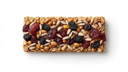 Nutritious granola bar with nuts, seeds, and dried fruits ideal for a healthy snack, perfect for on-the-go energy and delicious taste.