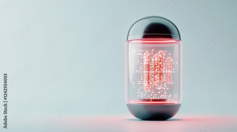 Aufkleber futuristic capsule with glowing red data visualization inside. this innovative design symbolizes adv