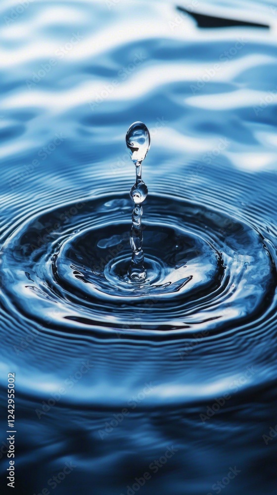 Poster a single droplet falls into calm water, sending out delicate ripples that shimmer under the soft mor