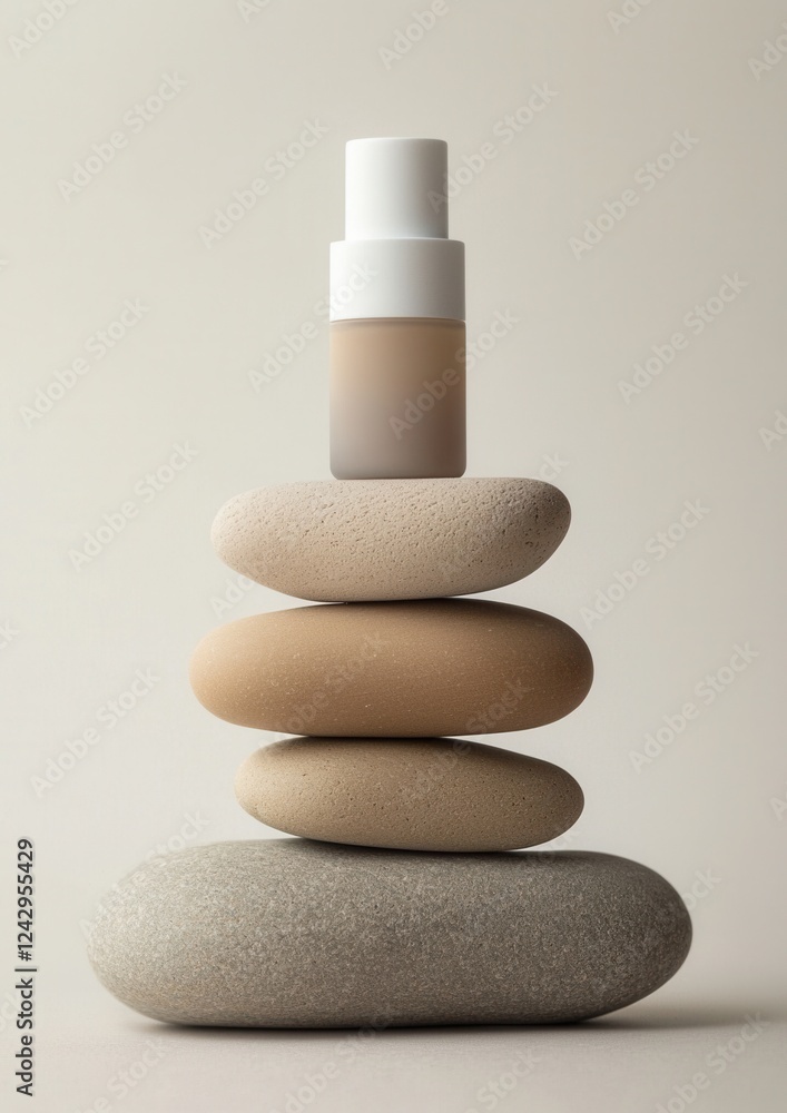 Poster stack of five pebbles arranged in a pyramid-like structure. the stones are of different shades of br
