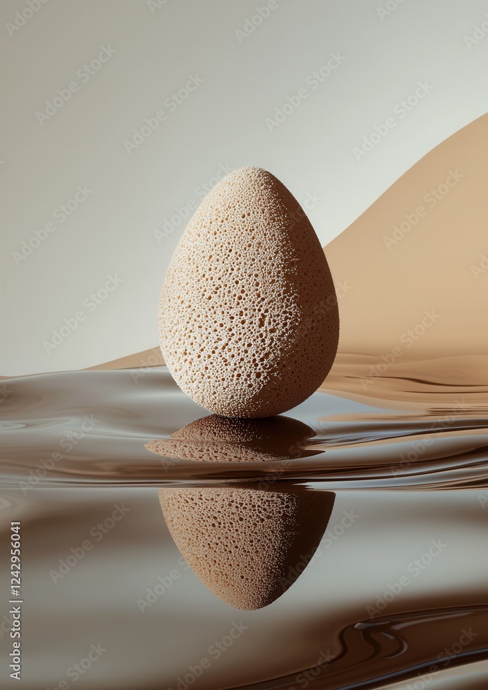 Poster digital art piece that appears to be a 3d rendering of an egg. the egg is spherical in shape and has