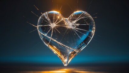 Shattered glass heart symbolizes heartbreak and lost love in artistic display