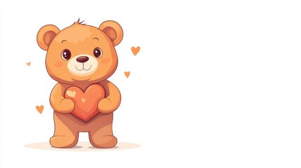 A teddy bear holding a heart, cute gift, vector illustration, cartoon style, isolated on white background