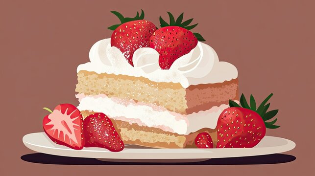 strawberry cake with whipped cream on plate clip art preview