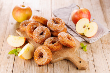 cinnamon donut on wood background