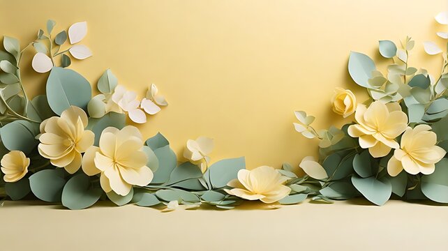 Spring-inspired layout with cascading petals and green vines on a subtle yellow gradient.