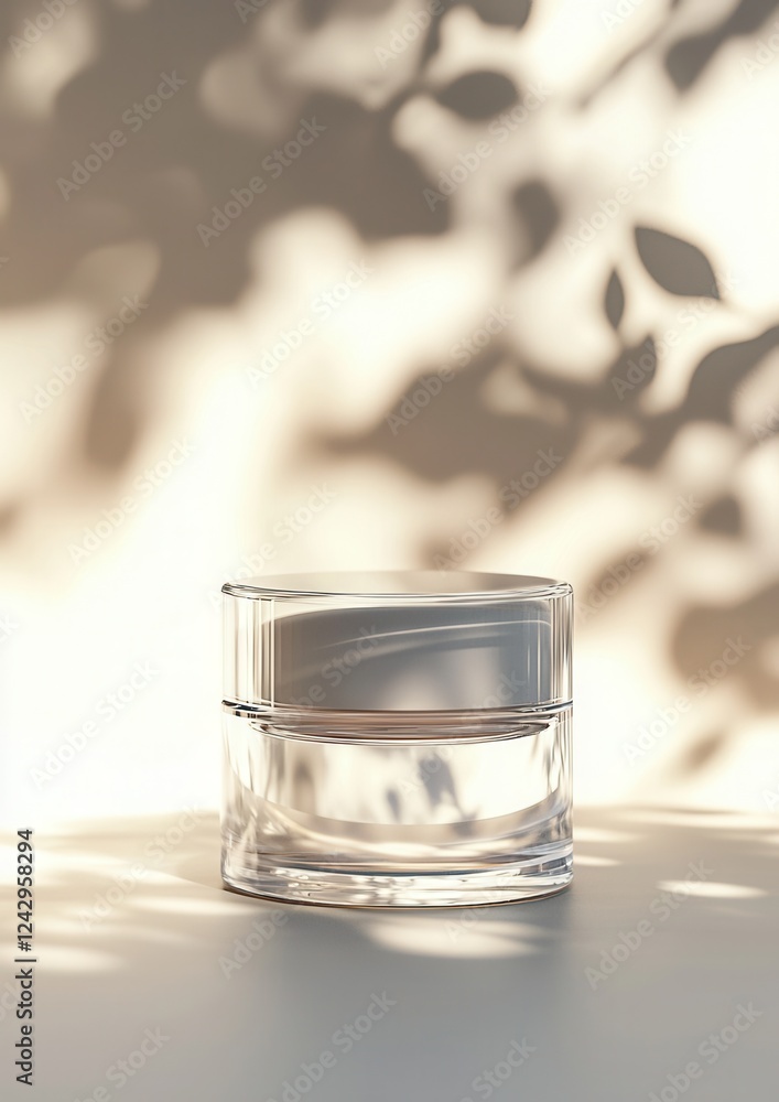 Poster close-up of a small glass jar or container. the jar is empty and is placed on a white surface. the b